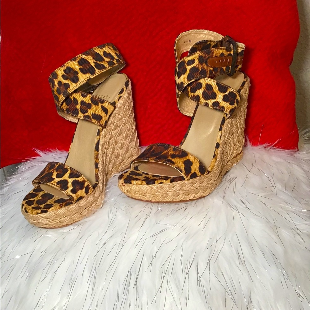 SOLD STUART WEITZMAN Leopard Espadrille X-ray wedge